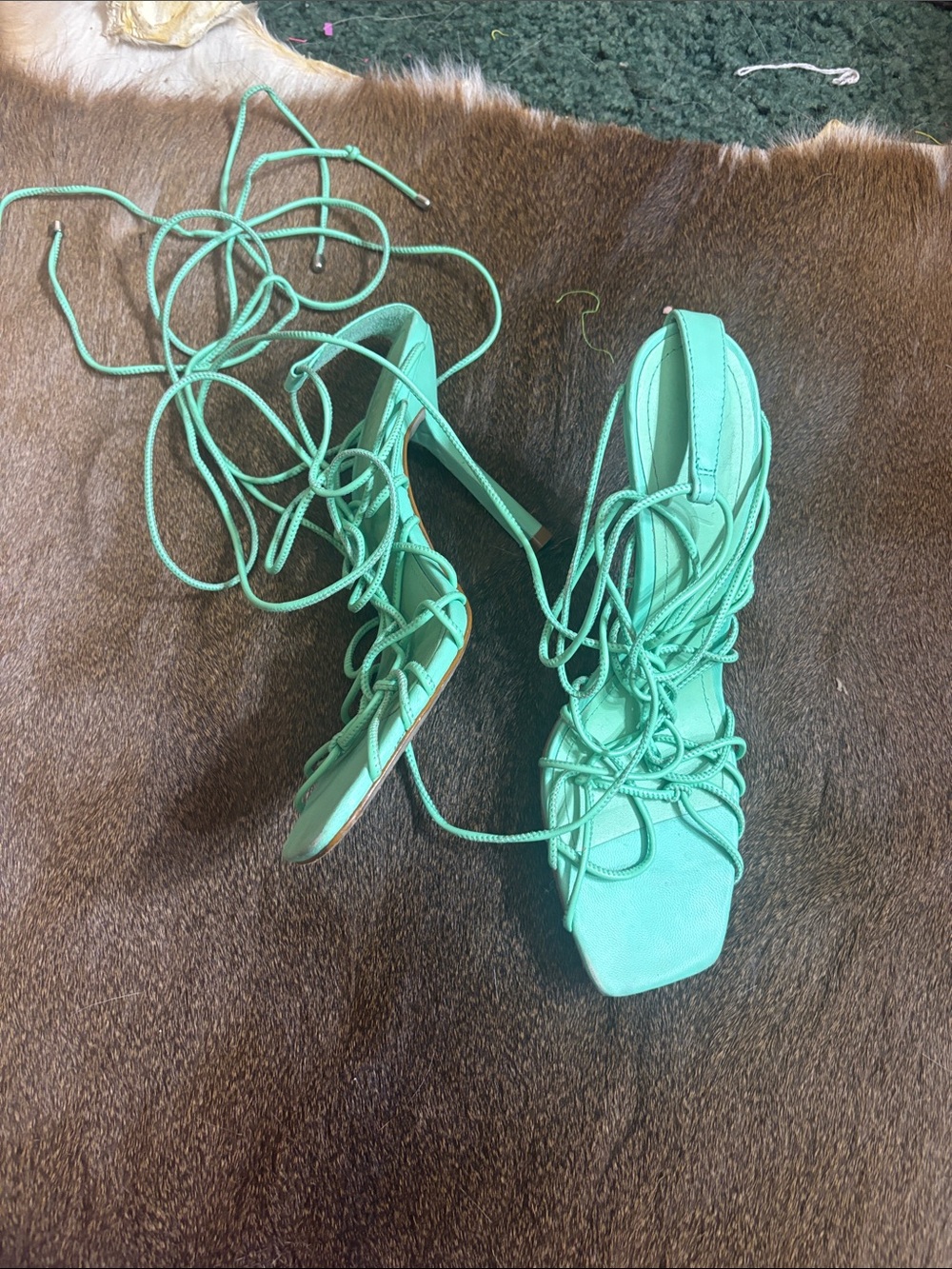 Schutz Heyde green mint lace up heels